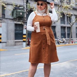 Corduroy belted overall dress